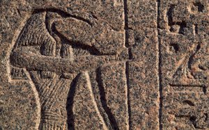 Thoth ábrázolása, Thoth és Hórusz felirat és dombormű részlete, Amenhotep szarkofágja, Memphis (Unesco Világörökségi Lista alkotó: Egyptian 19th Dynasty