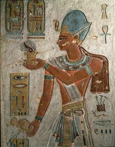 Egyiptomi ókor: I. Ramszesz fáraó (Kr. e. 1320-1310) tömjént éget és vizet önt egy szertartáson. Ramszesz I. kötete, A Királyok Völgye, Egyiptom alkotó: Egyptian 19th Dynasty