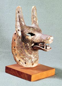 Anubisz feje, csuklós állkapocs, orákulumarcként használt, New Kingdom (festett fa) (lásd még: 55441)