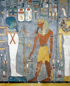 Maat, I. Ramszesz, Ptah és Ozirisz oszlopa, freskók Ramszesz I. sírjának sírkamrájából, Királyok Völgye, Luxor, Théba (az Unesco világörökségi listája) alkotó: Egyptian 19th Dynasty