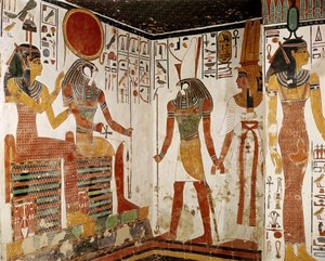 Nefertarit Horus hozza Re-Horakhty isten elé, Nefertari sírjából, Új Királyságból (falfestmény)