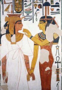 Nefertari találkozik Ízisz istennővel, freskó, a negyedik oszlop északi fekvésű homlokzata, temetkezési kamra, Nefertari sírja (QV66), Királynők Völgye, Théba (az Unesco világörökségi listája) alkotó: Egyptian 19th Dynasty