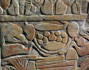 Az istenségeknek szánt ételáldozatokat ábrázoló relief, Abüdoszból alkotó: Egyptian 19th Dynasty