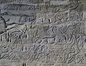 I. Szeti szíriai és palesztinai hadjáratai, dombormű, a karnaki templomkomplexum Nagy Hiposztílus-csarnokának északi külső fala (Unesco Világörökségi Listája). alkotó: Egyptian 19th Dynasty
