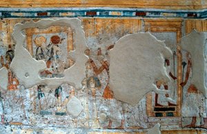 Egyiptomi ókor: Shuroy és felesége ábrázolása, akik Thot istent és Ra istennőt imádják. Shuroy sírjának festménye alkotó: Egyptian 20th Dynasty