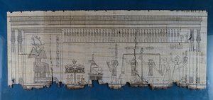 Szatirikus jelenetet ábrázoló papirusz, Kr.e. 1100 körül, IX. Ramszesz uralkodása, az egyiptomi civilizáció, az Újbirodalom, a XX. dinasztia idejéből alkotó: Egyptian 20th Dynasty