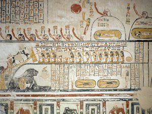 Felvonulás Ra napisten égi hajózása nyomán, Föld könyve, részlet Ramszesz VI sírkamrájának freskóiról, Királyok Völgye, Luxor, Théba (Unesco Világörökségi Lista) alkotó: Egyptian 20th Dynasty