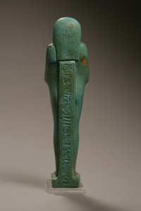 Hekaemsaf, a flotta admirálisa, Amasis uralkodása, Kr.e. 570-526 (fajansz) usabti alakjának hátulnézete (elölről lásd a 270355-ös számot)