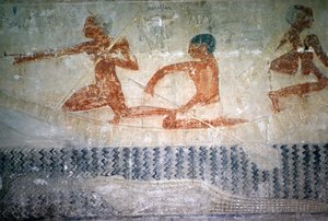 Halászok és egy krokodil a Ti Mastaba-kápolna északi faláról, Old Kingdom (falfestmény)