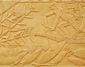 Fishing scene, from the Mastaba of Kagemni, Old Kingdom (limestone)