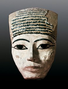 Ókori Egyiptom: Portré egy egyiptomi szarkofághoz. 17-12. század av JC. Polikróm fafaragás. Montserrat Monistrol, Montserrat Múzeum. alkotó: Egyptian Egyptian