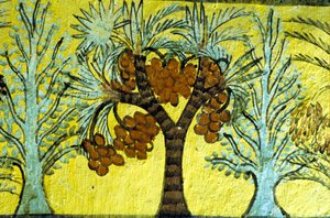 Ókori Egyiptom, falfestmény, datolyapálmák és fák, Sennedjem sírja, Théba, Deir el Medina, Deir el Medina alkotó: Egyptian Egyptian