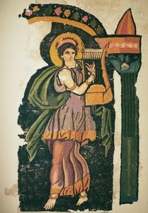 Lírán játszó nő, 5-6. század (gyapjúszövet) alkotó: Egyptian Egyptian