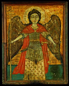 Mihály arkangyal ikonja (tojás tempera a panelen)