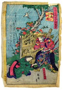 Doukan Mochisuke Oota katonai parancsnok japán Kerria virágfaluban, 1875 körül (színes fakopiarajz, japán papír) alkotó: Eiichi Seisai