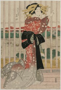A Chojiya udvarhölgye a Sumida folyóra néző erkélyen, az 1820-as évek eleje vagy közepe. alkotó: Kikugawa Eizan