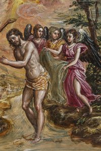 Hordozható oltár: a jobb oldali ajtólap részlete, amely Krisztus megkeresztelkedését ábrázolja (tempera grassa a panelen) alkotó: El Greco