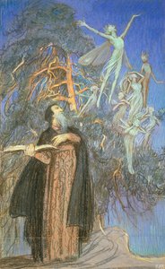 Prospero és Ariel, a Broadcasting House számára megrendelt tanulmány egy elveszett képhez, 1931 körül (papír pasztell) alkotó: Eleanor Fortescue Brickdale
