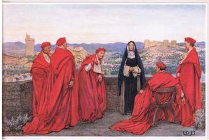Siennai Szent Katalin a firenzeiek nevében tárgyal XI. Gergely pápával (litho)