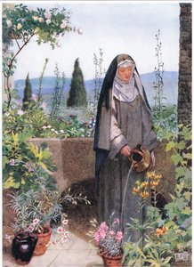 Szent Klára az általa alapított kolostor kertjében (litho) alkotó: Eleanor Fortescue Brickdale