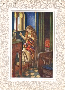 Az asztolati liliom szolgálólány, más néven Shalott hölgy, illusztráció Alfred Tennyson (1809-92) „A király idilljei” című művéből, a Hodder & Stoughton kiadásában