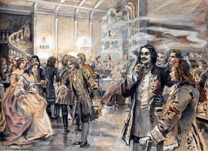 Húsvéti ünnepségek Nagy Péter udvarában (Pierre le grand) - Peinture de Elena Petrovna Samokish Sudkovskaya (Szamoki-Sudkovskaya) (1863-1924) - Akvarell, gouache, karton, 25,38x35 - Magángyűjtemény