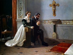 Bianca Cappello és Francois I de Medici (1541-1587) (Francesco Primo I de Medici) a feszület előtt imádkoznak (olaj, vászon)