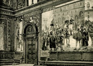 A Barnabiták palotájának nagytermének freskói, Elia Bonci (1866-1953) alkotása, Macerata, Marche, Olaszország. alkotó: Elia Bonci