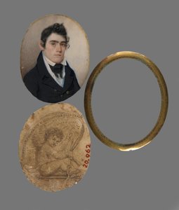 John Haslett M.D. portréja, 1822 körül (wc elefántcsont portrén, nyomtatott névjegykártya (hátlappapír) és sárgaréz bélés és lencse)