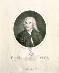 Johann Sebastian Bach (1685-1750) portréja Friedrich Wilhelm Nettling metszetével (metszet) (bw fotó)