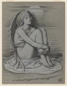 Kötött angyal, 1891 (fekete-fehér kréta vagy zsírkréta szőtt papíron) alkotó: Elihu Vedder