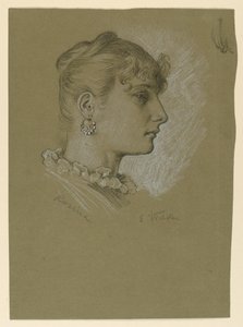 Rajz, Női fej, profil: 1885 körül alkotó: Elihu Vedder