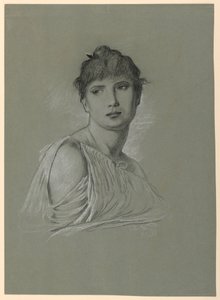 Rajz, Fiatal nő portré vázlata, 1885 körül alkotó: Elihu Vedder