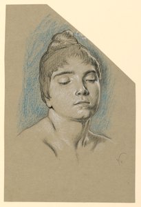 Rajz, Fiatal nő portré vázlata csukott szemmel, 1885 körül. alkotó: Elihu Vedder