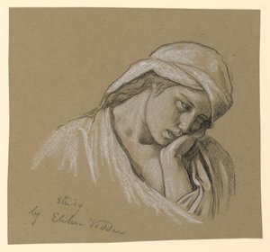 Rajz, Jelmezes alak portréja, 1885 körül. alkotó: Elihu Vedder