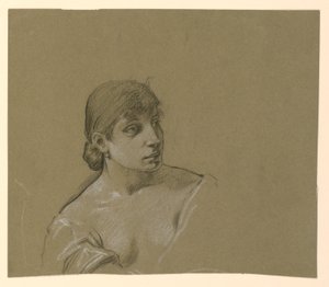 Rajz, Fiatal nő portréja, 1885 körül alkotó: Elihu Vedder