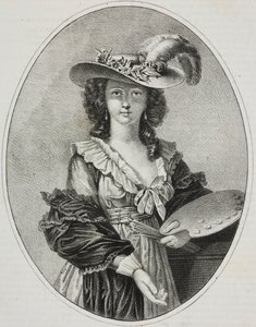 Elisabeth Vigee Le Brun francia festőnő önarcképe palettával, Giovanni Mariani litográfiája a Poliorama Pittoresco, 42. sz. május 28-i számából.
