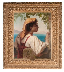 Egy olasz leányzó, aki hálókat javít a Nápolyi-öbölben, 1872