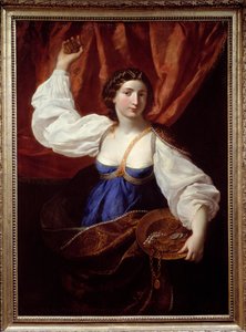 Liberalitás Egy fiatal nő, aki egy arannyal és ékszerekkel teli tálcát tart. Elisabetta Sirani (1638-1665) festménye 17. századi Nimes, Szépművészeti Múzeum