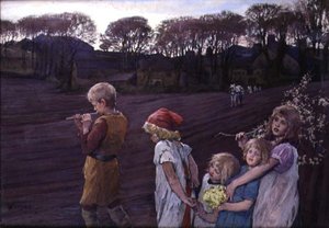 The Pied Piper, a tavasz allegóriája (olaj, vászon) alkotó: Elizabeth Adela Stanhope Forbes