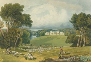 Kilátás a Holkham Hallra, Norfolk, metszett: Robert Havell (1769-1832) 1818 (színes metszet) alkotó: Elizabeth Blackwell
