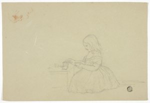 Fiatal lány teát öntött és profilvázlat (recto) és vázlat az olasz város utcájáról (verso) alkotó: Elizabeth Murray