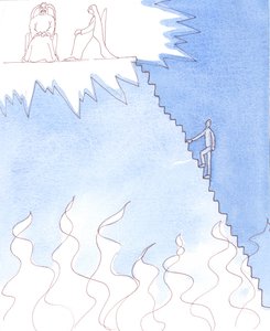 A halálos bűnben élő ember, aki nem hajlandó elhagyni gonosz útjait, félúton van a pokolba vezető lépcső felé, 2005 (akvarell, papír) alkotó: Elizabeth Wang