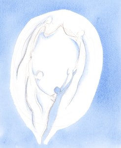 Gyónás, feloldozás, ima és bűnbánat után - ahogy az Úr magyarázta - a Három Isteni Személy "táncába" emeltek, 2005 (akvarell, papír). alkotó: Elizabeth Wang