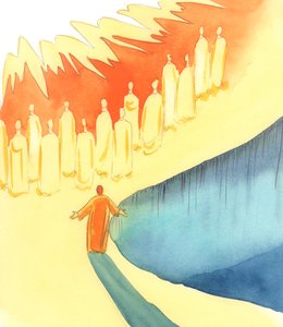 Minden lélek a tisztítótűzben csatlakozik imáinkhoz, miközben Krisztus által, a Lélekben dicsőítjük az Atyát, a szentmisén, 2005 (akvarell, papír). alkotó: Elizabeth Wang