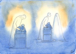 Krisztus és édesanyja örül, ha egy gyermeki egyszerűséggel és bizalommal fordulunk hozzájuk, 2003 (papíron) alkotó: Elizabeth Wang
