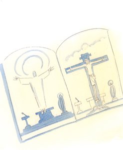 Krisztus megkért, hogy egy újonnan kiadott lapon helyezzem el egymás mellé a két képet, hogy az emberek láthassák, hogy az ima, amelyet Ő, mint főpapunk, a szentélyből a szentmisén felajánl, ugyanaz az áldozatos ima és áldozat, amelyet egykor a Kró-ból ajá alkotó: Elizabeth Wang