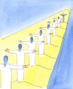 Azóta, amikor Krisztus életét ajánlotta a bűnösökért a Golgotán, és imádkozott értünk, hogy bocsánatot nyerjünk, 2004 (papíron) alkotó: Elizabeth Wang