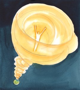 A szeretet "örvényéből", amely az Istenség három isteni személyének élete, Krisztus a megtestesüléskor, Szűz Mária méhében szállt le a földre, 2005 (akvarell, papír). alkotó: Elizabeth Wang