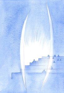 Isten őrzi a lelket. Méltóan őrzi azt a lelket, amely befogadja Krisztust a szentáldozásban. Szent Angyalok állnak mellettünk, áhítatos csendben, 2002 (papíron) alkotó: Elizabeth Wang